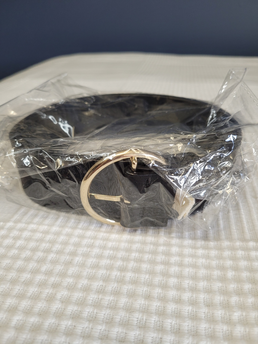 NWT - Brandy Melville Black Faux Leather Belt Round Gold Buckle - One Size